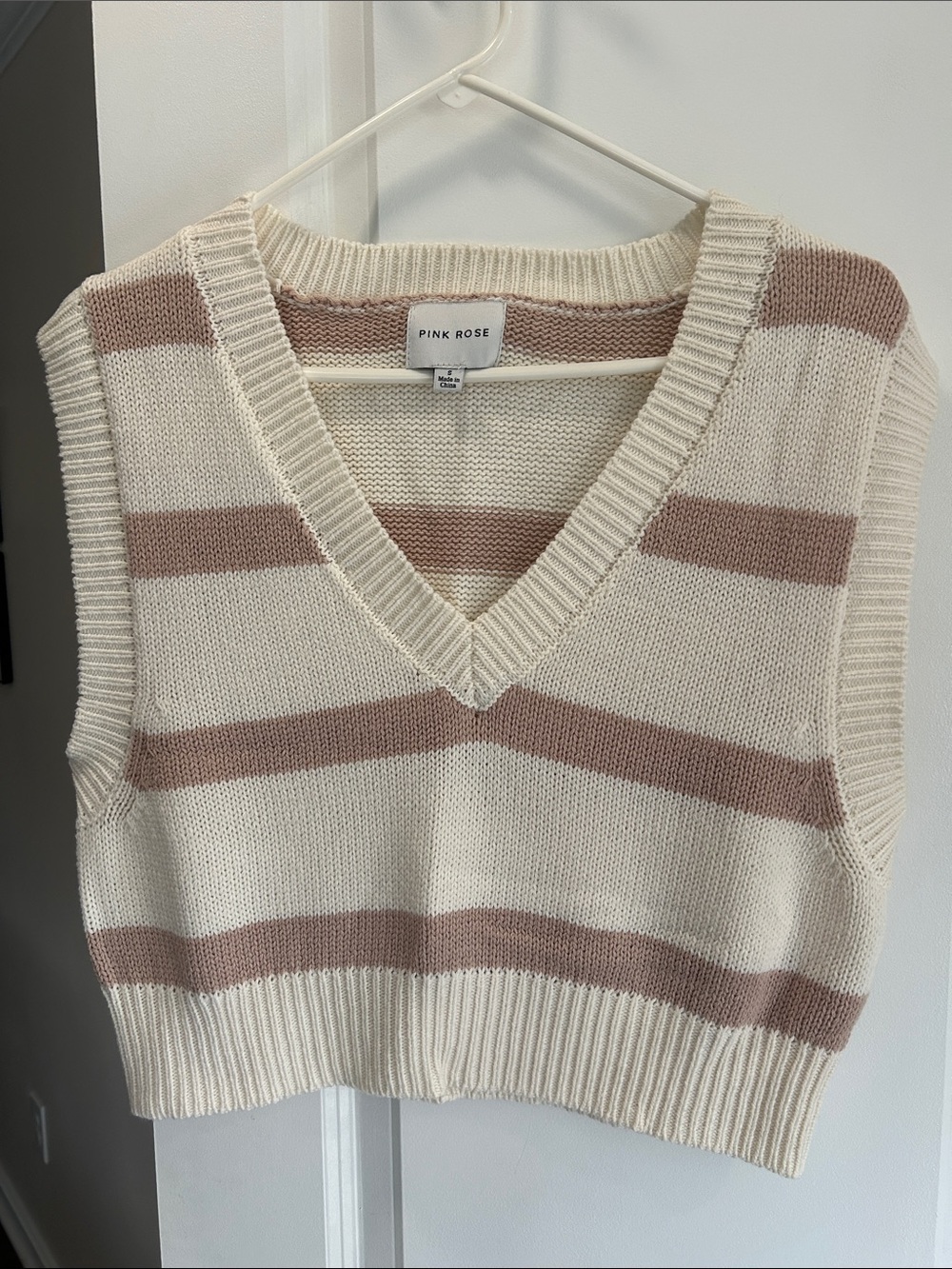 Pink Rose Cream and Blush Striped V-Neck Sweater Vest